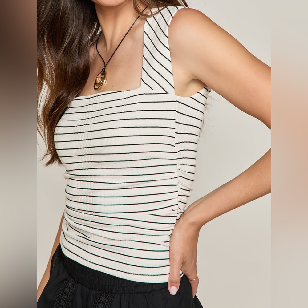 NWT Francesca’s black white Alana striped square neck tank top size medium